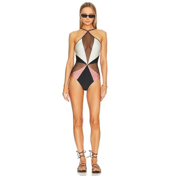 PatBO Colorblock Halter One Piece in Black white Small New Womens Swimsuit - Picture 1 of 12